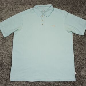 Tommy Bahama Sea Glass Polo Shirt Mens Large Blue Cotton Casual